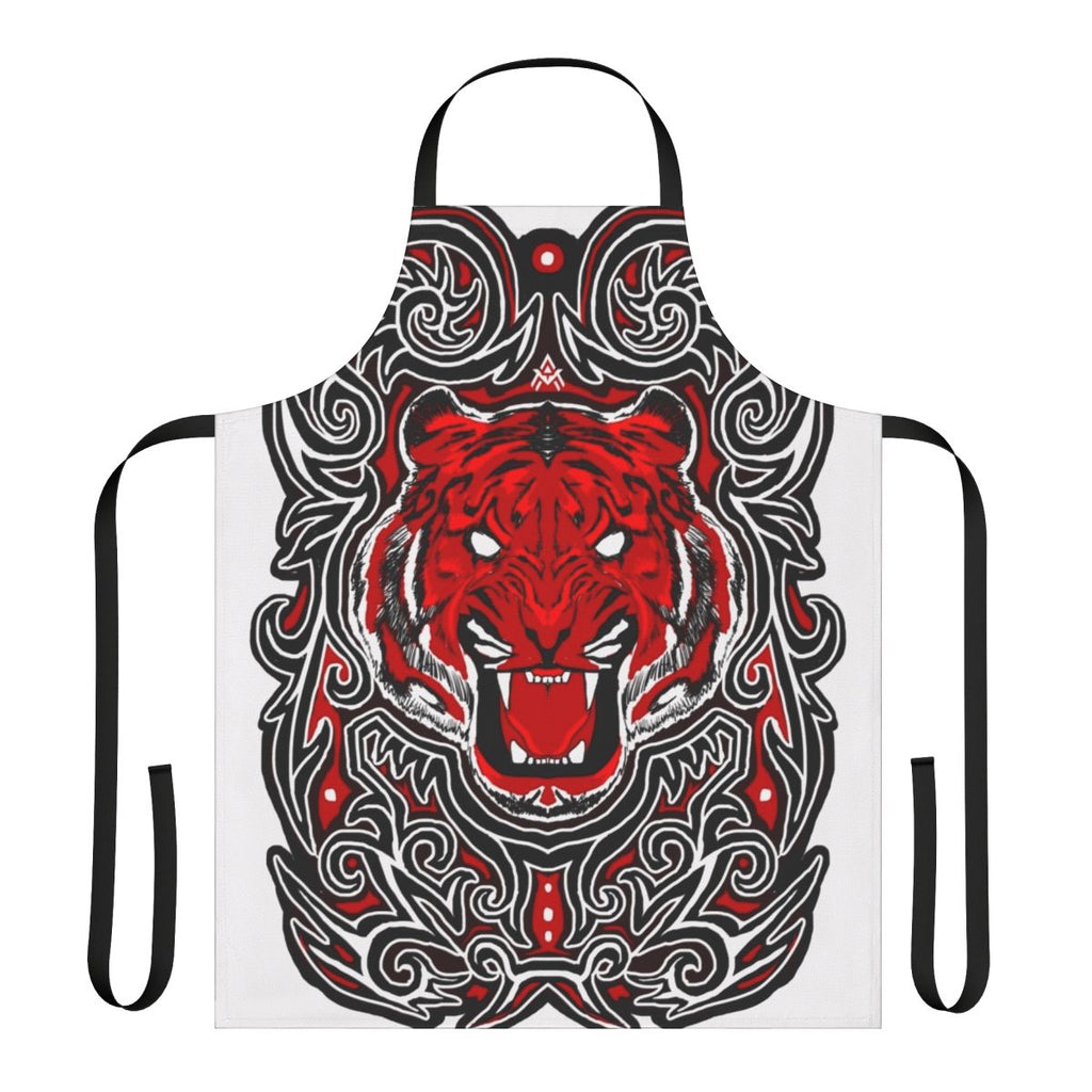 Red and black apron with a fierce tiger design, inspired by traditional Batak patterns from Indonesia.