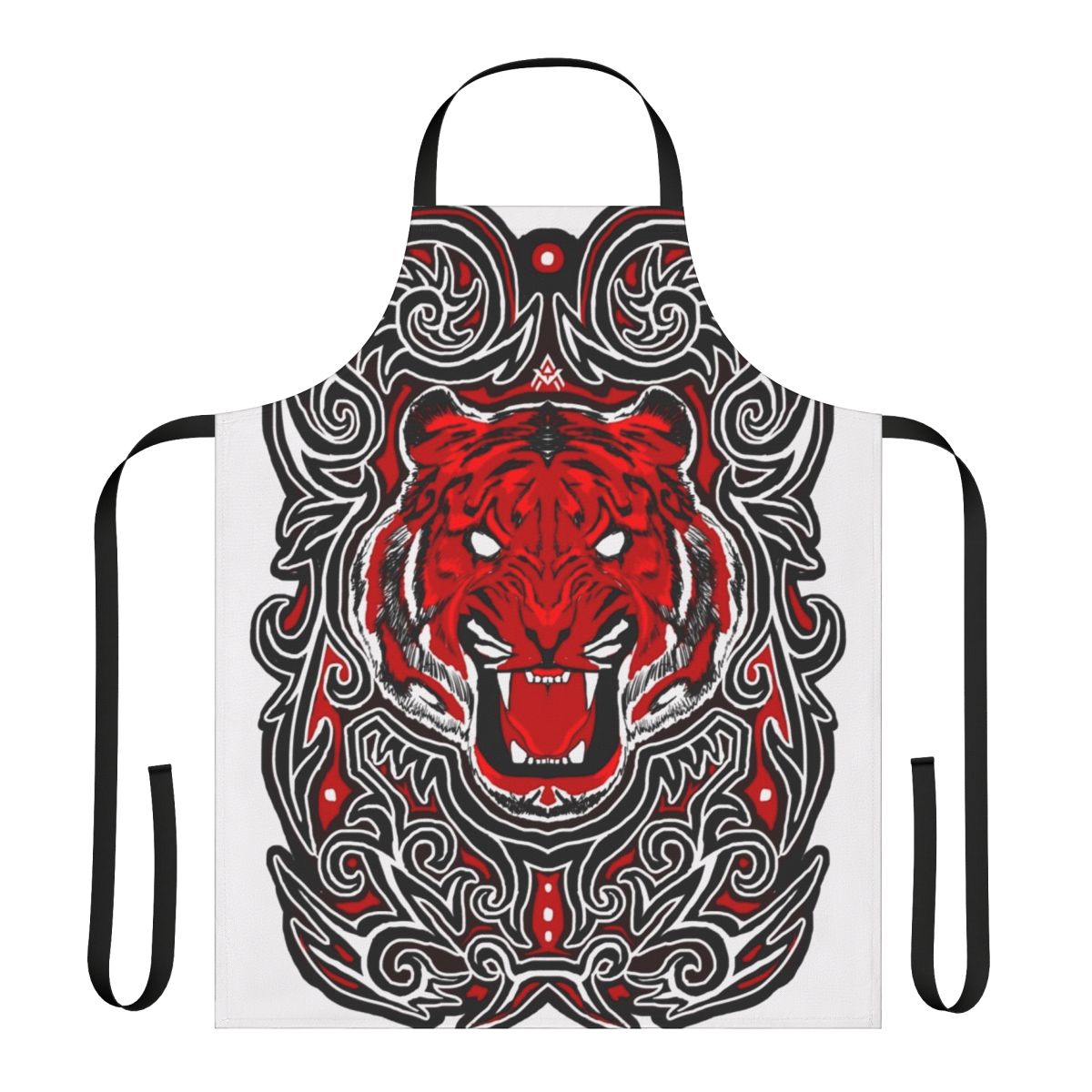 Red and black apron with a fierce tiger design, inspired by traditional Batak patterns from Indonesia.