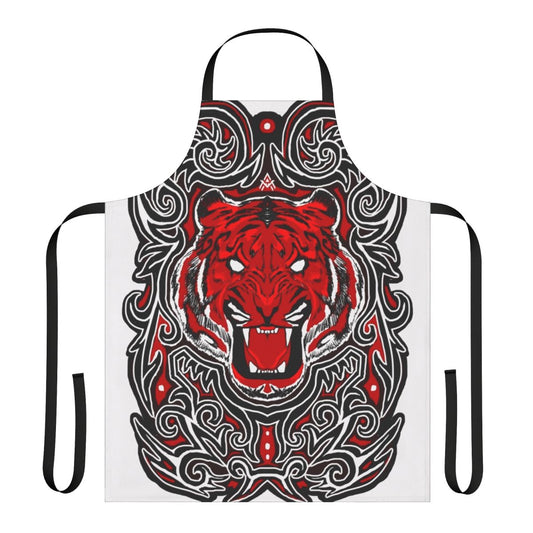 Red and black apron with a fierce tiger design, inspired by traditional Batak patterns from Indonesia.