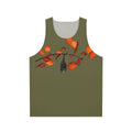 Moss green unisex tank top with cute bats hanging on leaves