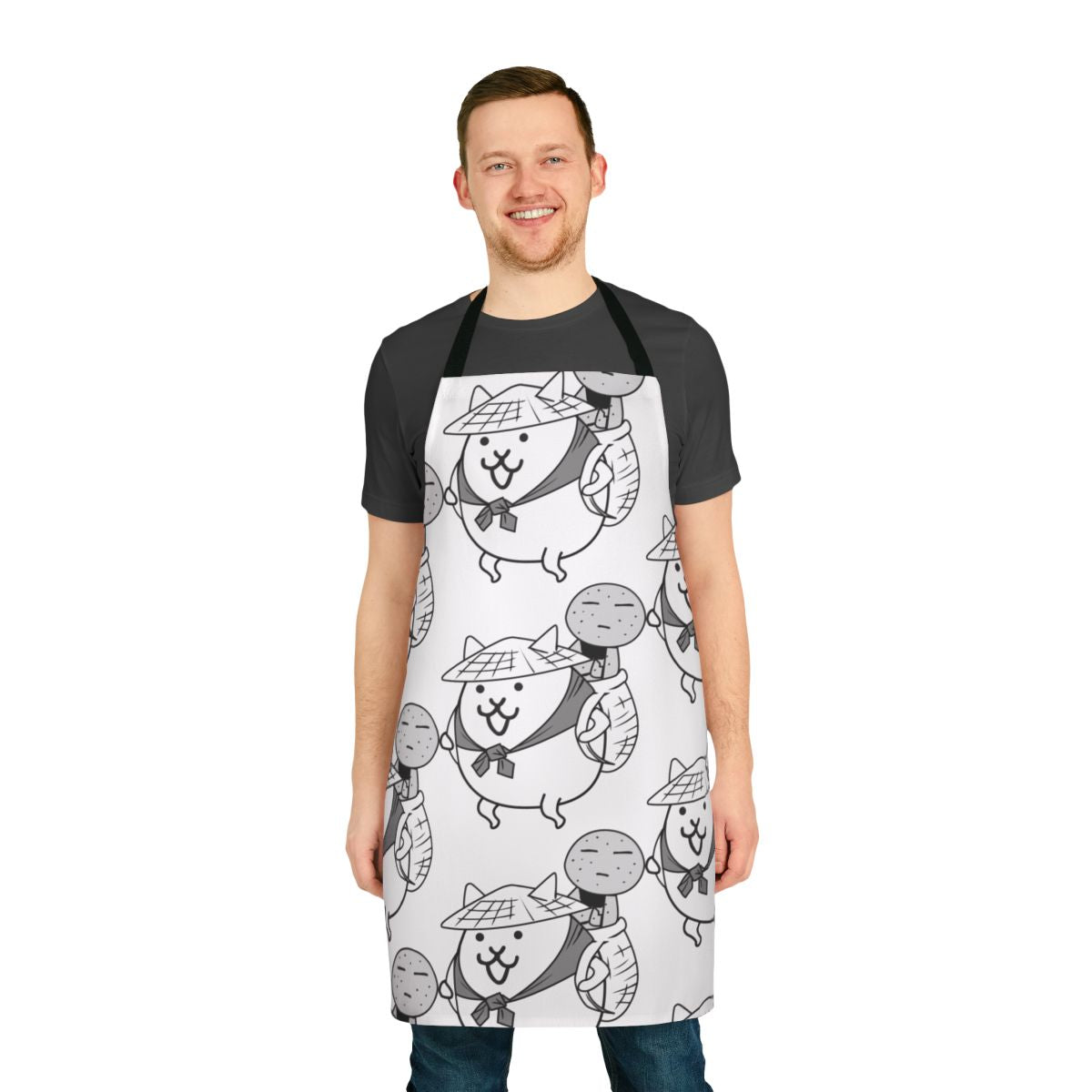 Stylish apron featuring the ultra-rare Jizo cat from the popular mobile game Battle Cats