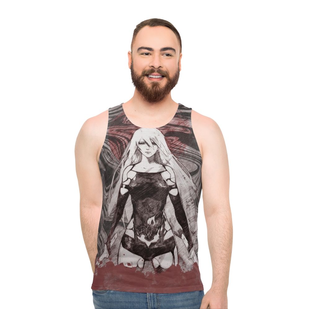 Battle-inspired unisex tank top with futuristic android design