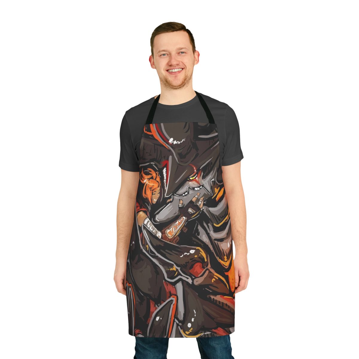 Battleborn-inspired apron featuring the character Shayne and Aurox