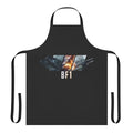 A black apron featuring a battlefield-inspired design, perfect for gaming enthusiasts.