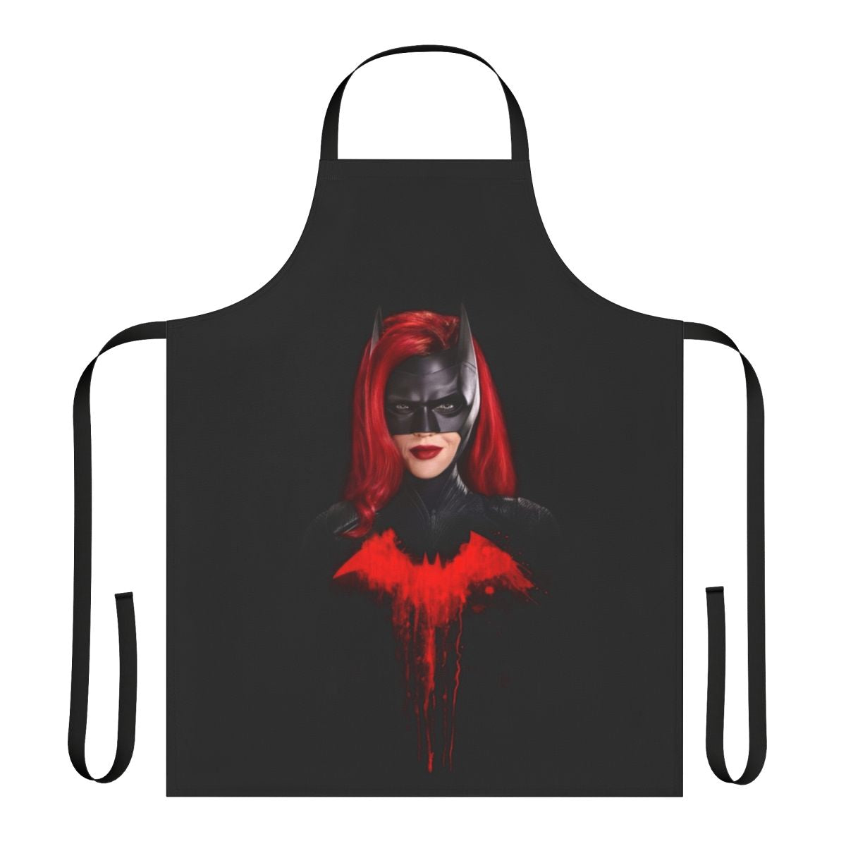Batwoman-inspired apron with red bat symbol and design