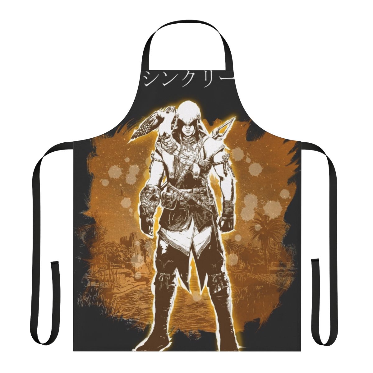 A stylish and durable apron featuring the iconic Bayek character from the Assassin's Creed Origins video game.