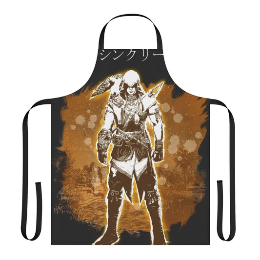 A stylish and durable apron featuring the iconic Bayek character from the Assassin's Creed Origins video game.