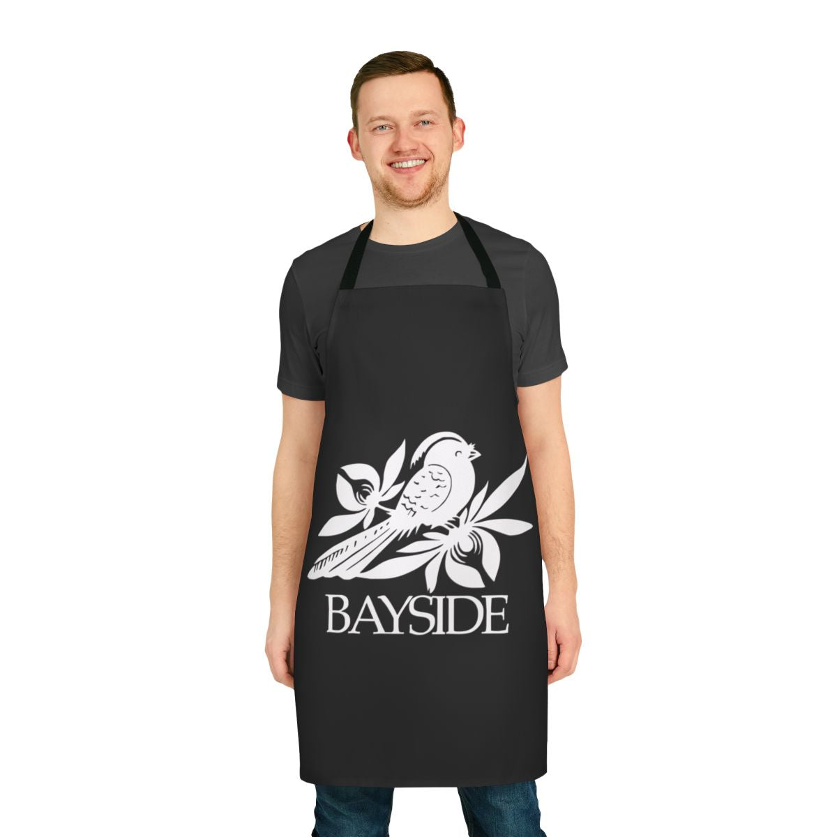 Bayside band-inspired apron with music-themed graphics