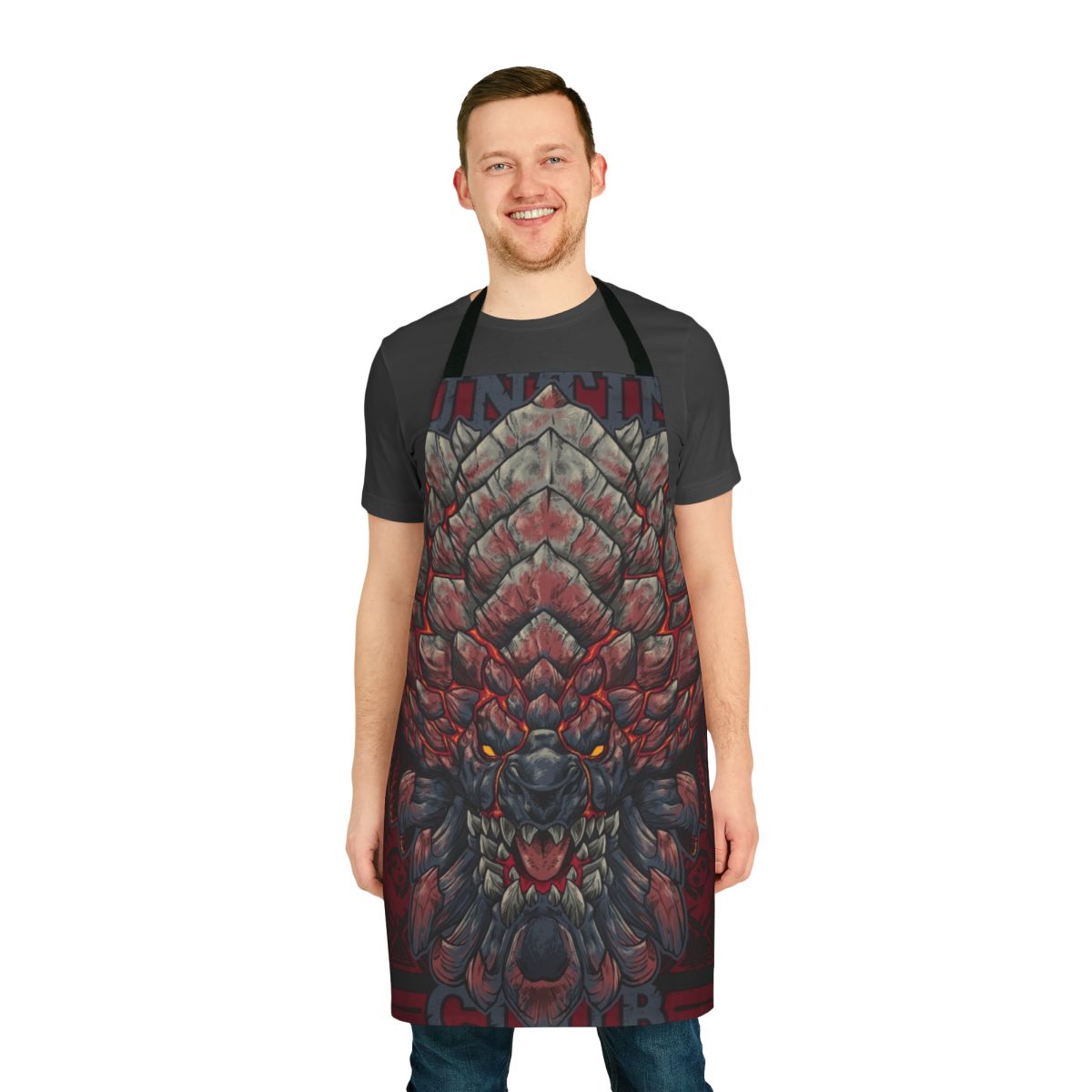 Bazel Inspired Hunting Club Apron with gaming and monster motifs