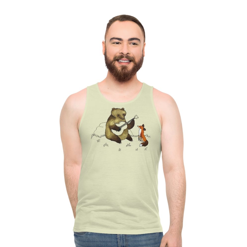 Bear and fox animal print unisex tank top