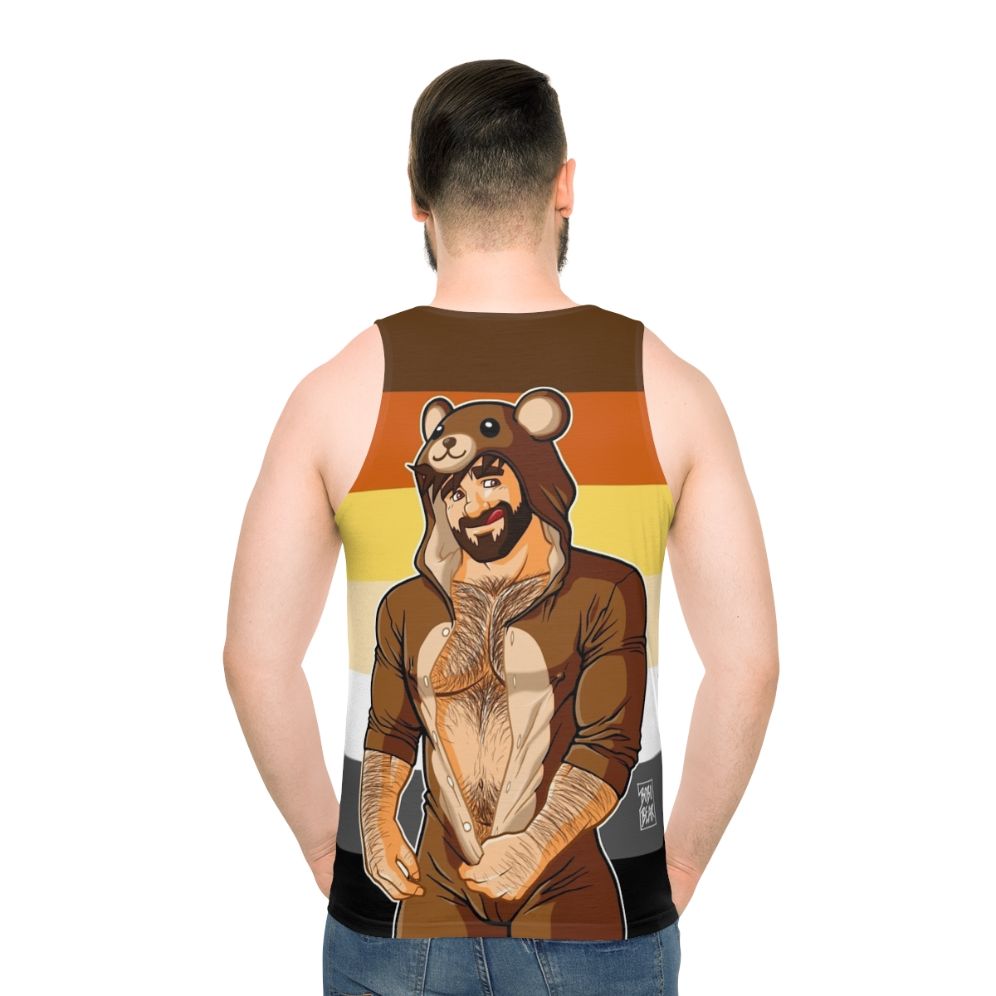 Bearded bear wearing a gay pride tank top