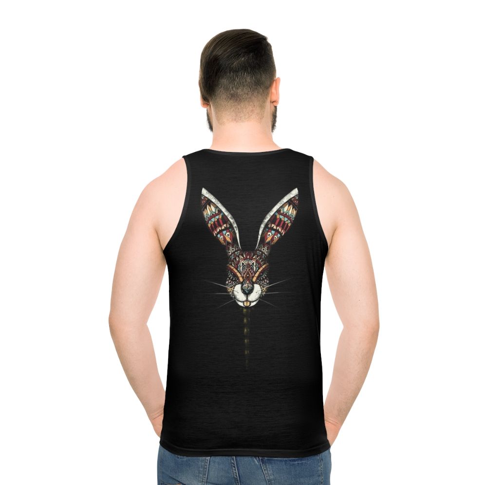 Bearded bunny graphic on a unisex tank top