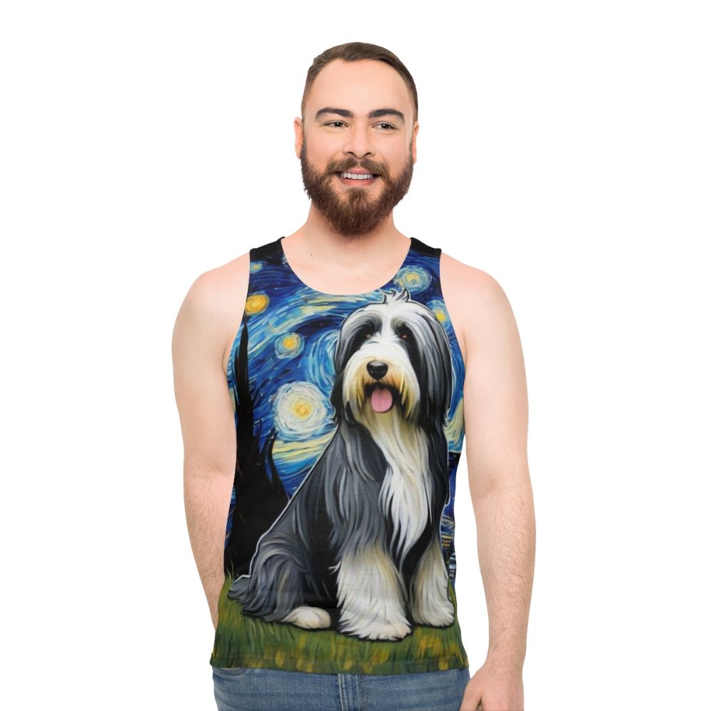 Bearded collie dog in the starry night tank top