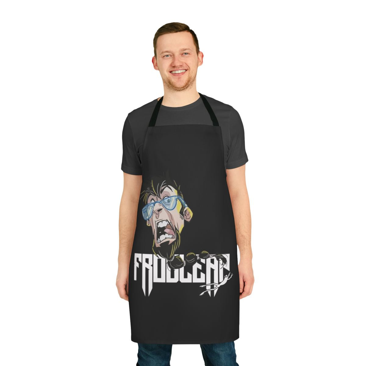 Bearded Leo Apron - A nature-inspired kitchen apron featuring a whimsical bearded frog or toad design