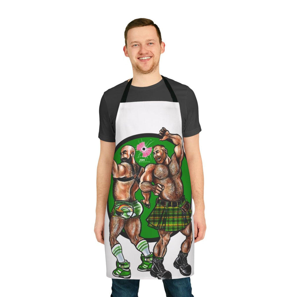 Bearded muscle bear wearing an erotic apron