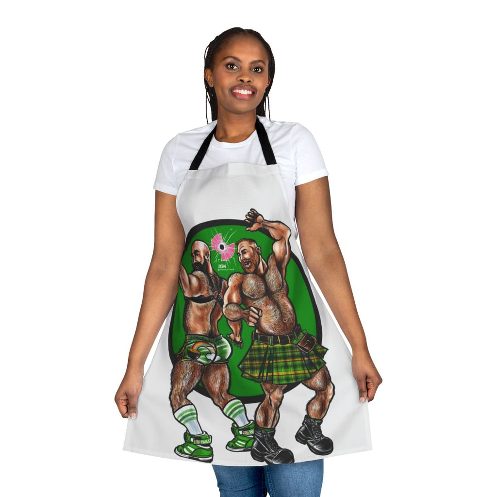 Bearded muscle bear wearing an erotic apron