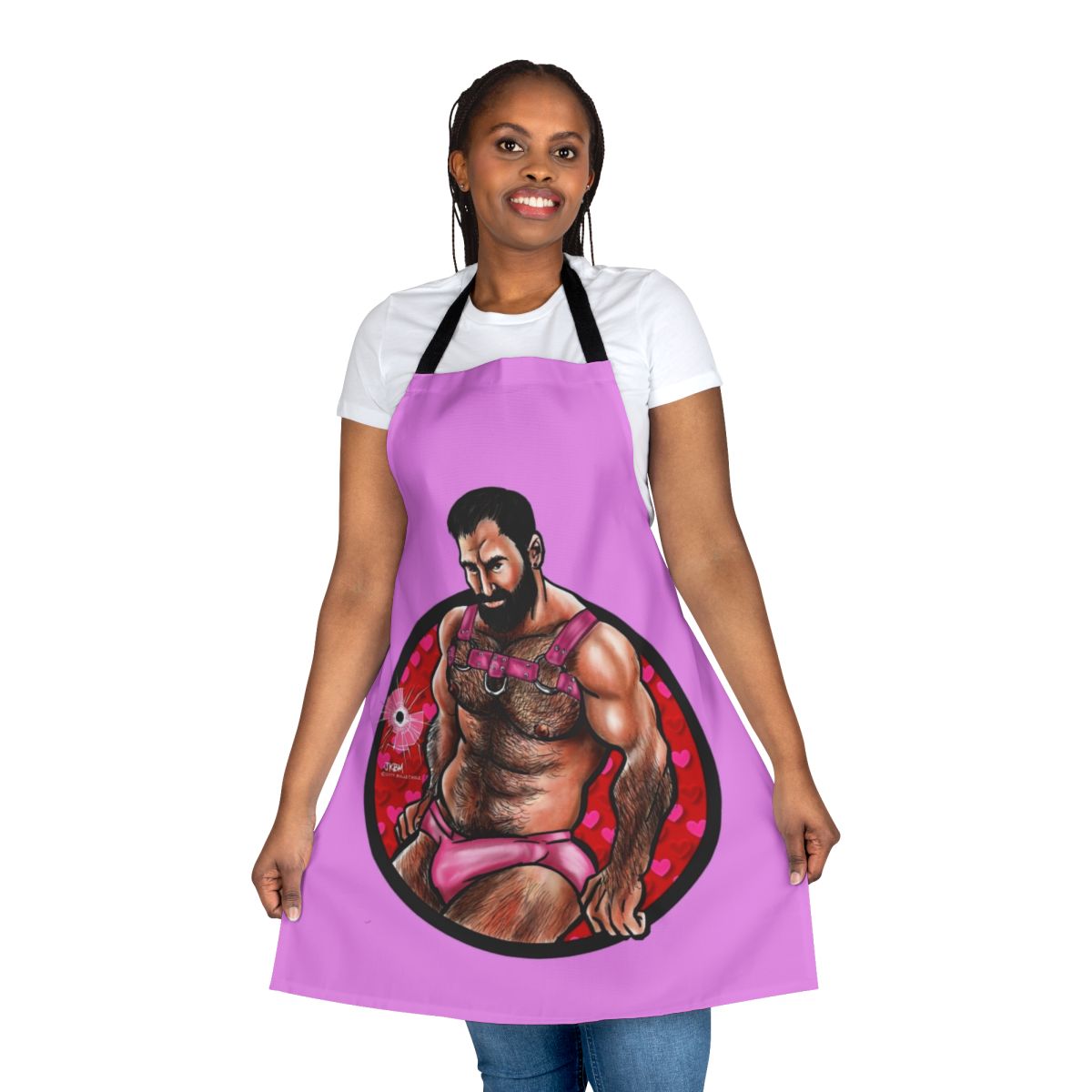 Bearded muscle bear in an erotic Valentine's Day apron