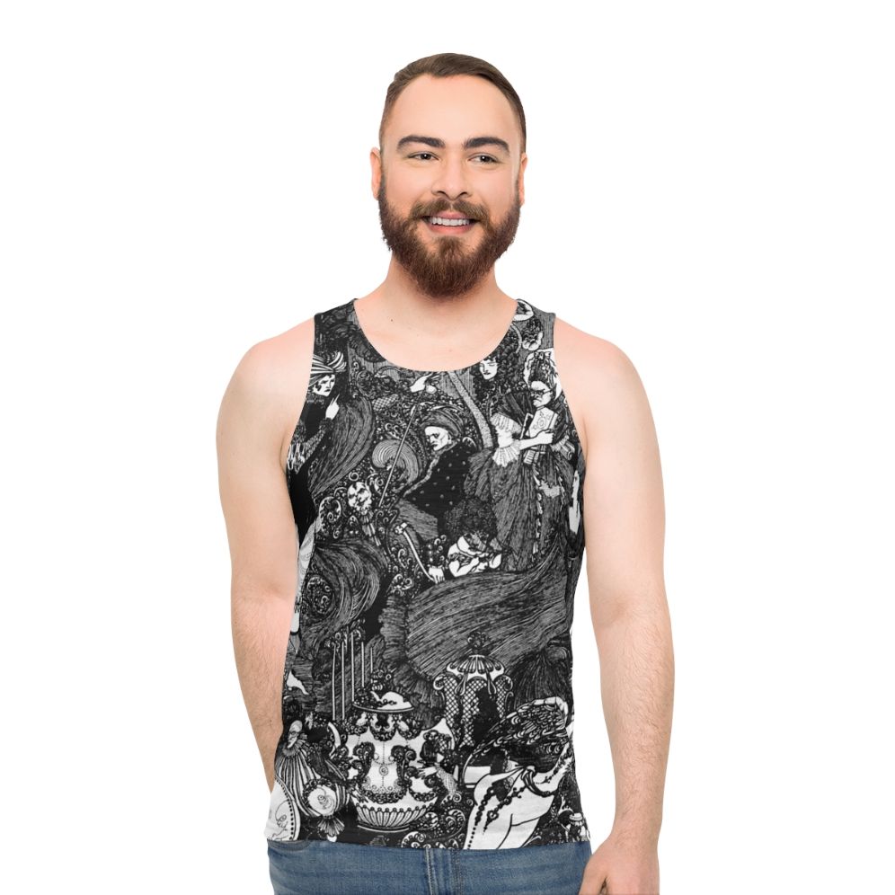 Unisex tank top featuring the artwork "The Cave" by Aubrey Beardsley
