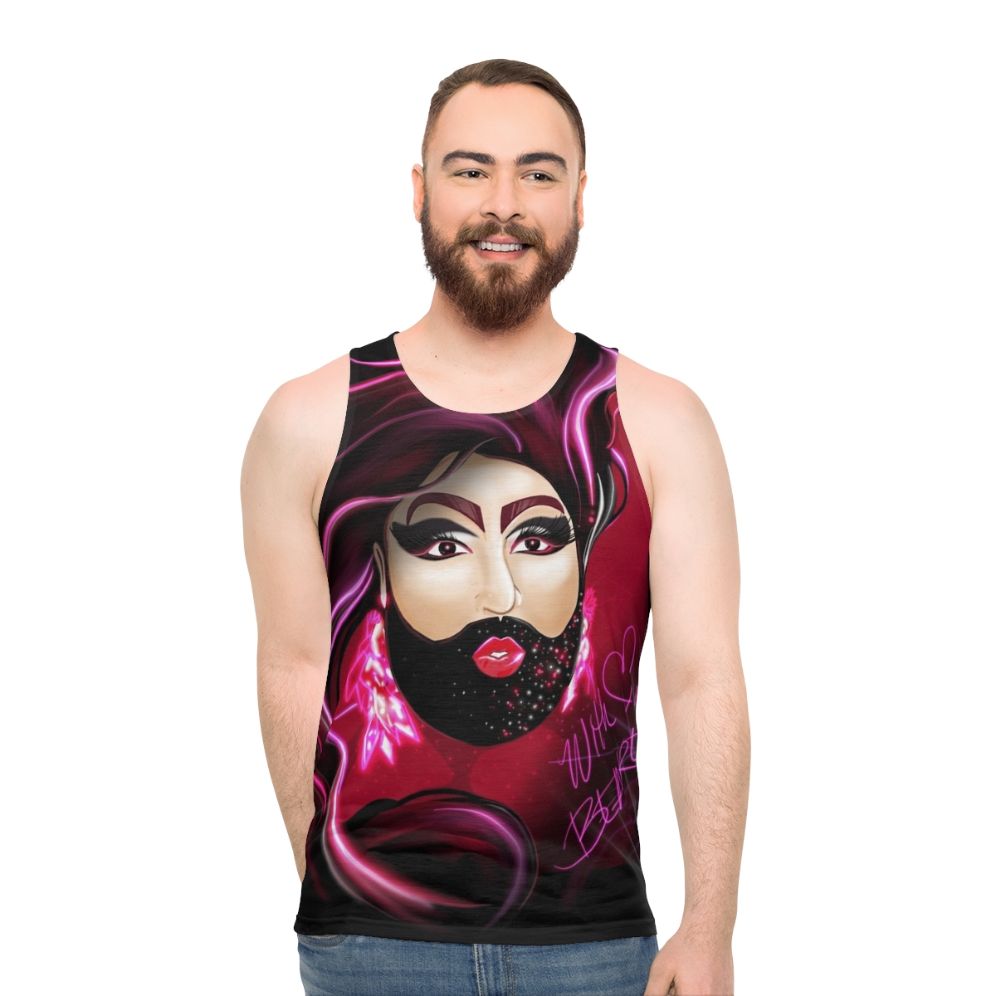 Bearonce unisex tank top featuring bearded lady, drag queen, and gay bear fan art