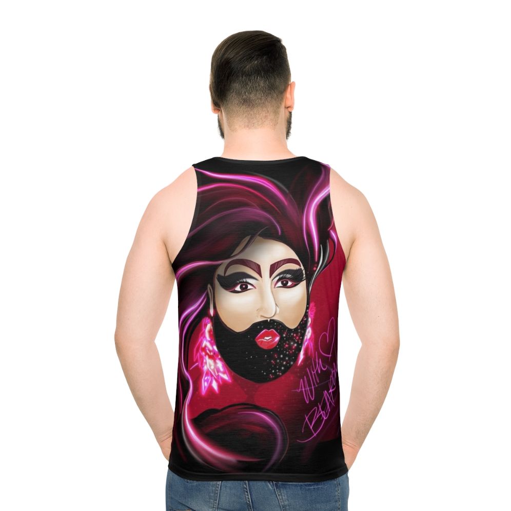 Bearonce unisex tank top featuring bearded lady, drag queen, and gay bear fan art