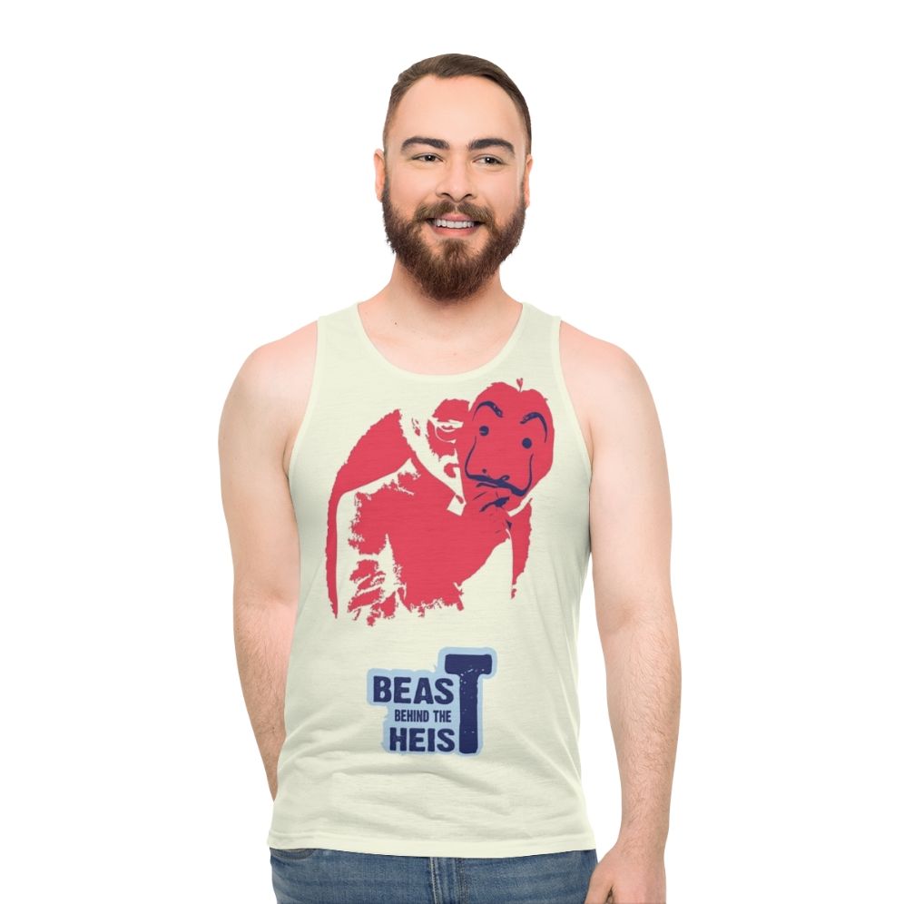 Beast Behind The Heist Unisex Tank Top featuring Money Heist/La Casa de Papel design