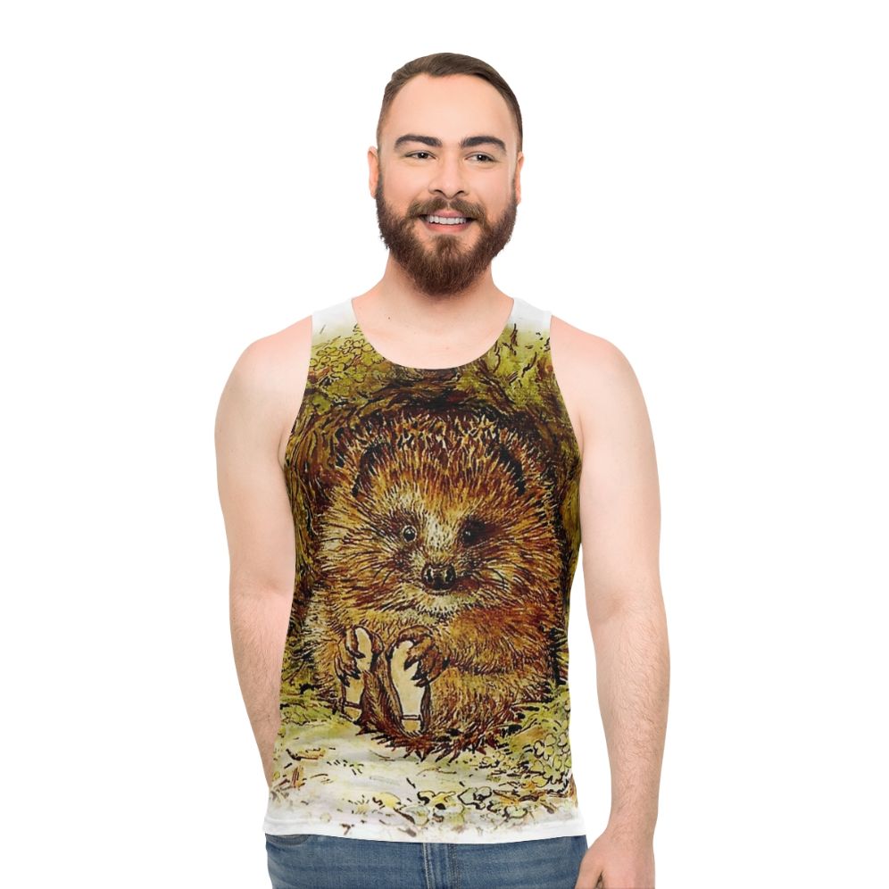 Beatrix Potter inspired unisex tank top with hedgehog design