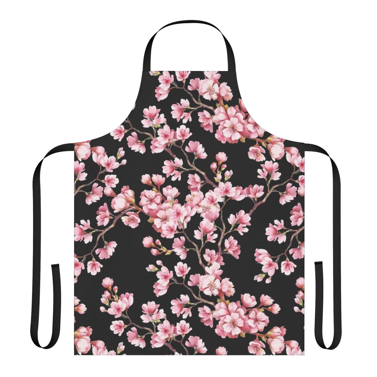 Vibrant cherry blossom floral pattern printed on a high-quality apron