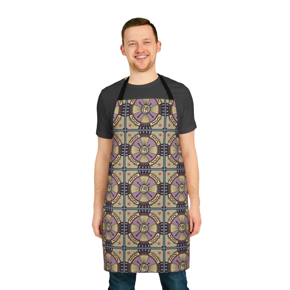 Artistic apron featuring a heart-shaped mandala design