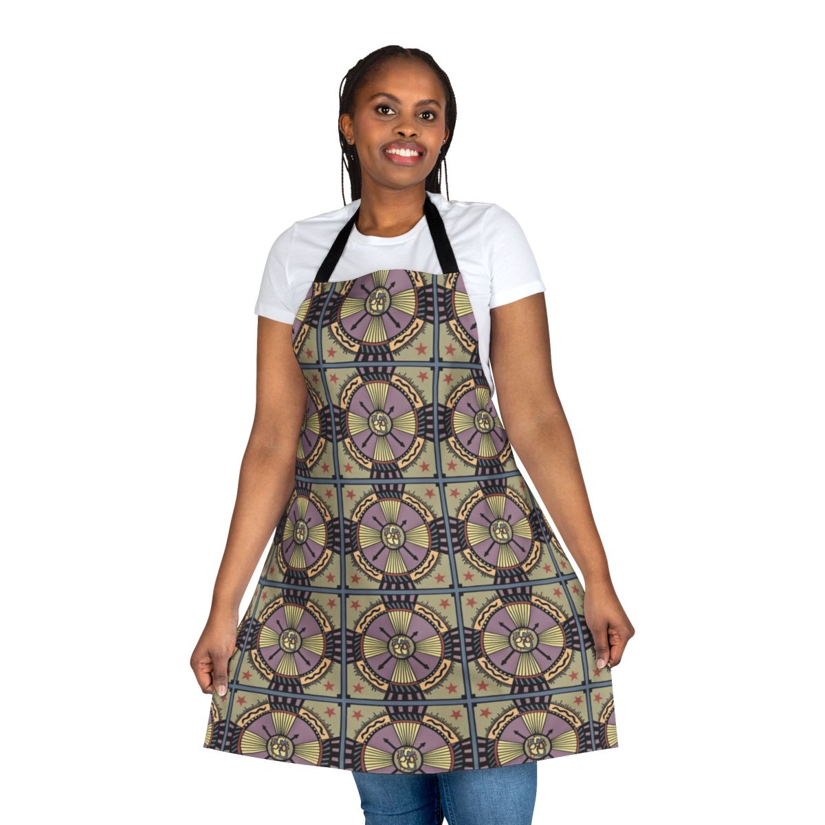 Artistic apron featuring a heart-shaped mandala design