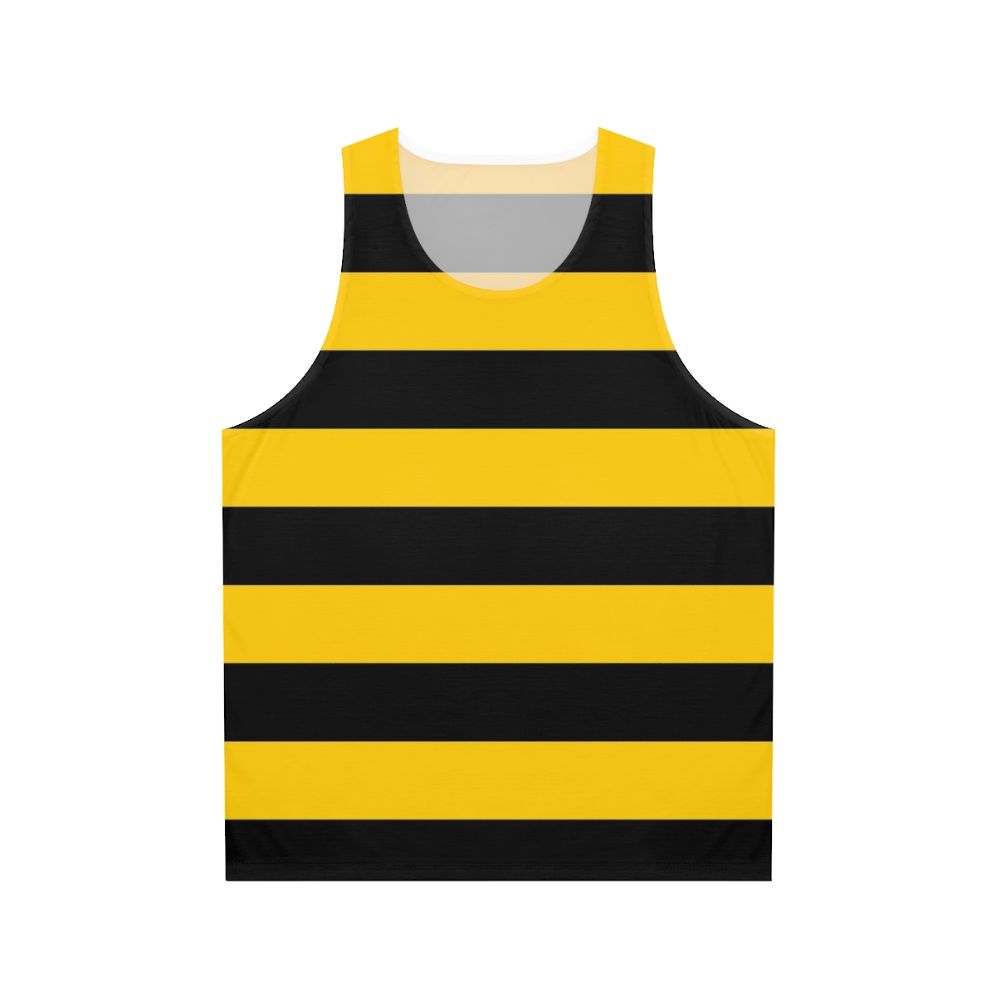 Bee pattern unisex tank top with black and yellow striped design