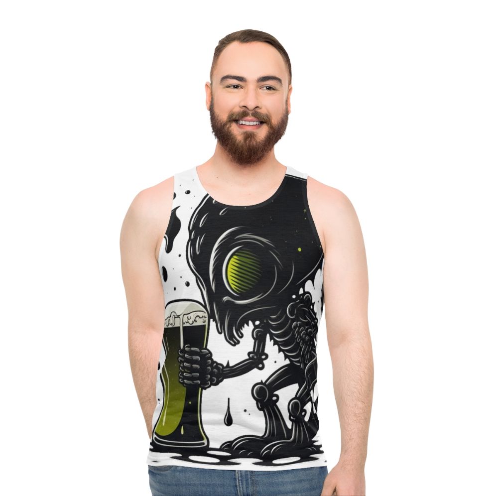 Beer Lover Alien Drinking Art Unisex Tank Top