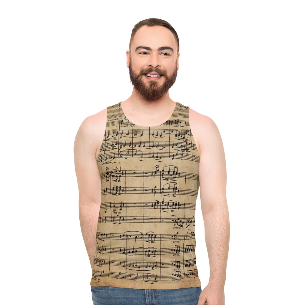 Beethoven's 9th symphony sheet music on antique paper design for unisex tank top
