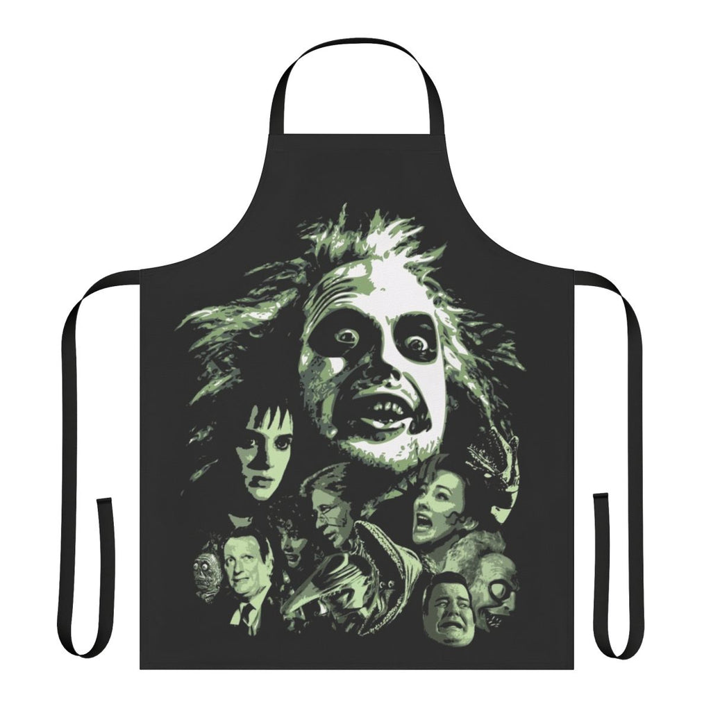 Beetlejuice-themed apron with iconic movie graphics and characters