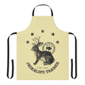 Beige apron with a whimsical jackalope illustration, perfect for animal trainers and veterinary staff.