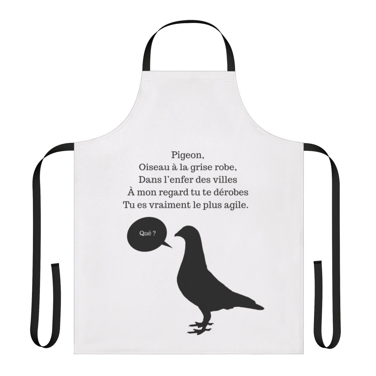 Apron featuring a classic French quote and black and white cartoon illustration