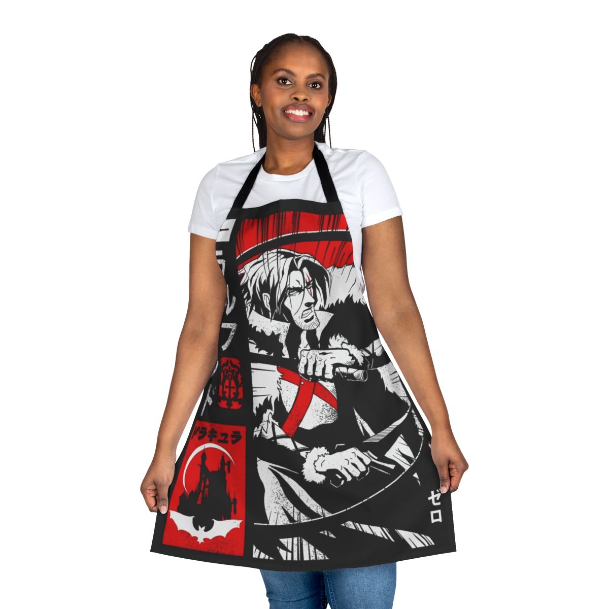 Belmont clan inspired apron featuring a vampire hunter design