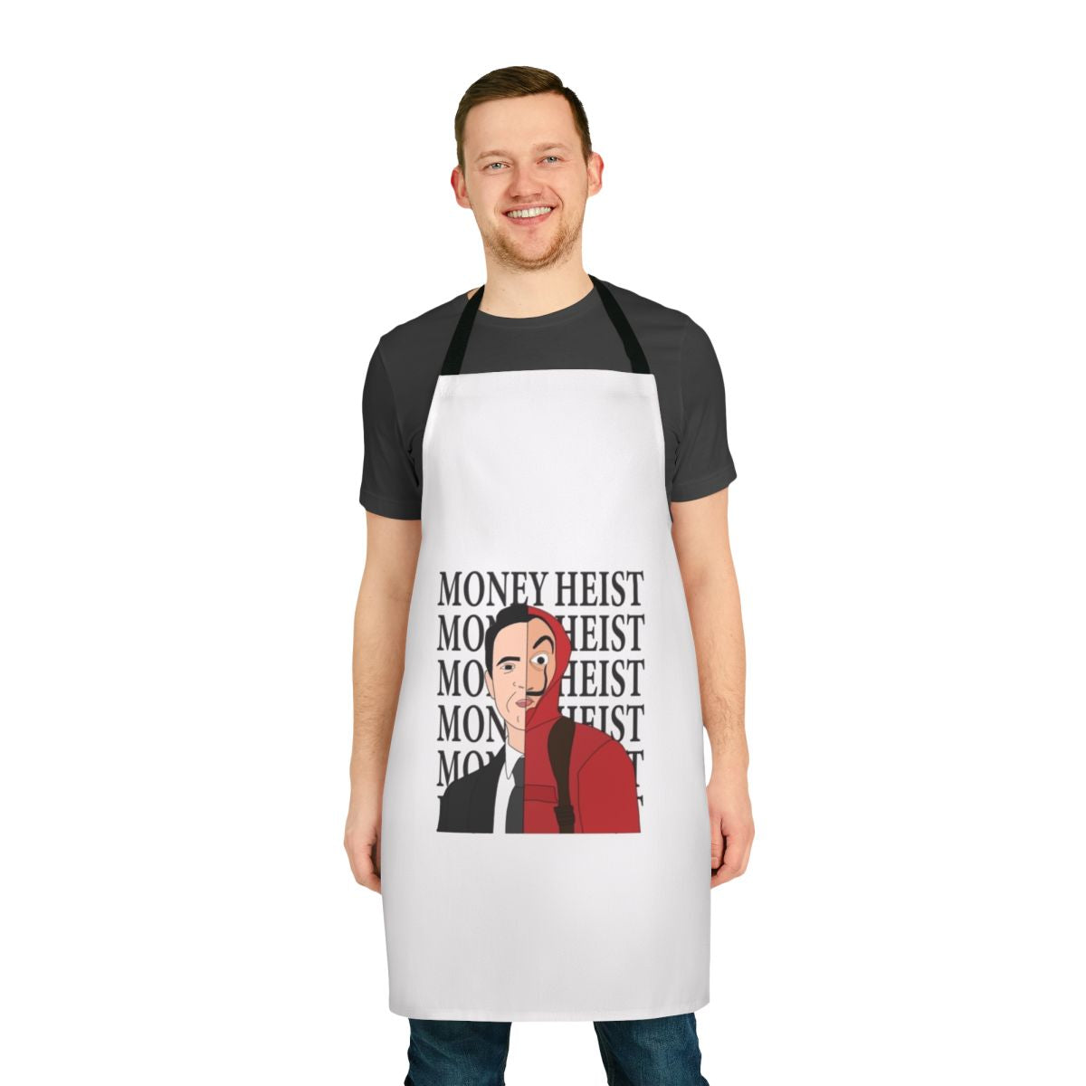 Apron featuring an illustration of Berlin, a character from the hit Netflix series Money Heist
