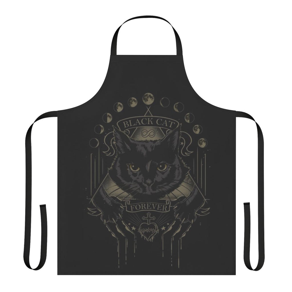 Black cat apron with occult and lunar symbols