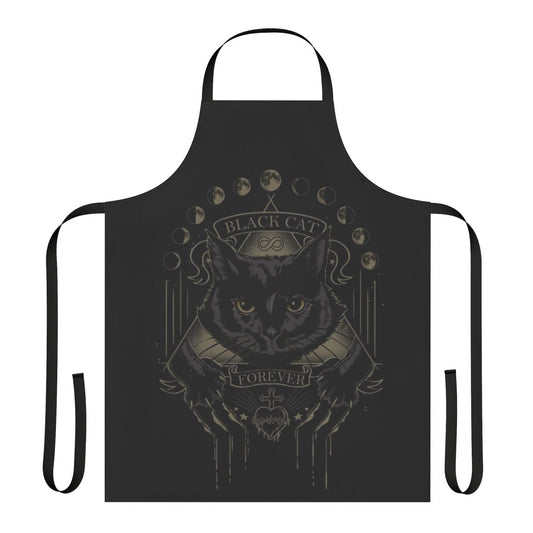 Black cat apron with occult and lunar symbols
