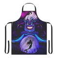 An apron featuring Ursula, the sea witch from Disney's The Little Mermaid, with her iconic crystal ball and ocean-themed design.