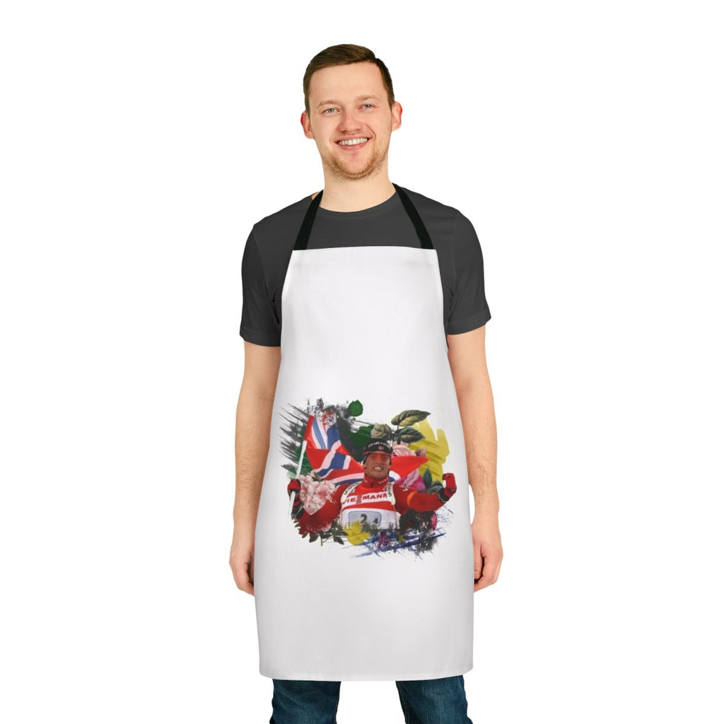 Biathlon-themed apron featuring the name and colors of Norwegian biathlon athlete Tarjei Boe