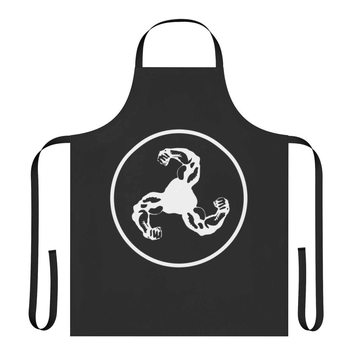 Black apron with a white Bicep-inspired house music logo design