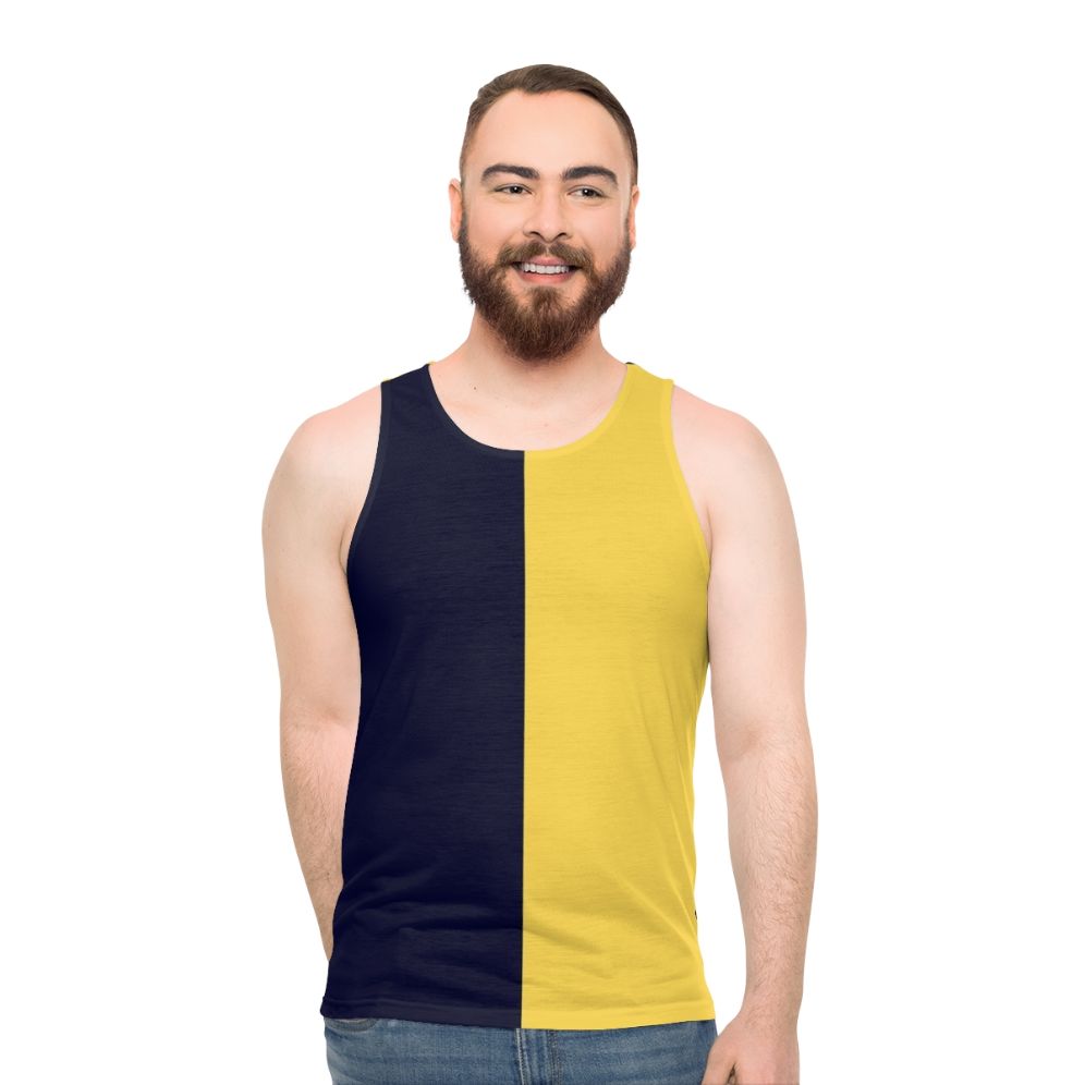 Navy blue and mustard yellow bicolor unisex tank top
