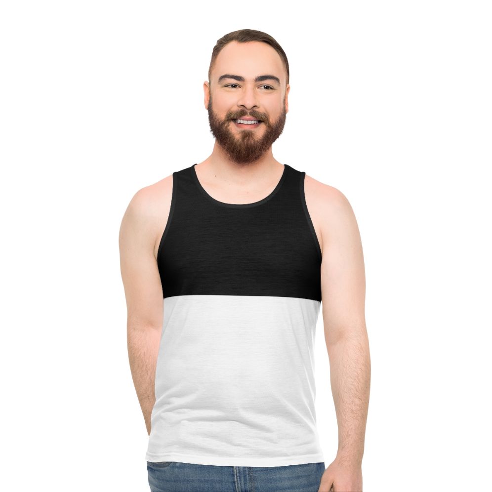 Bicolor unisex tank top with modern geometric pattern