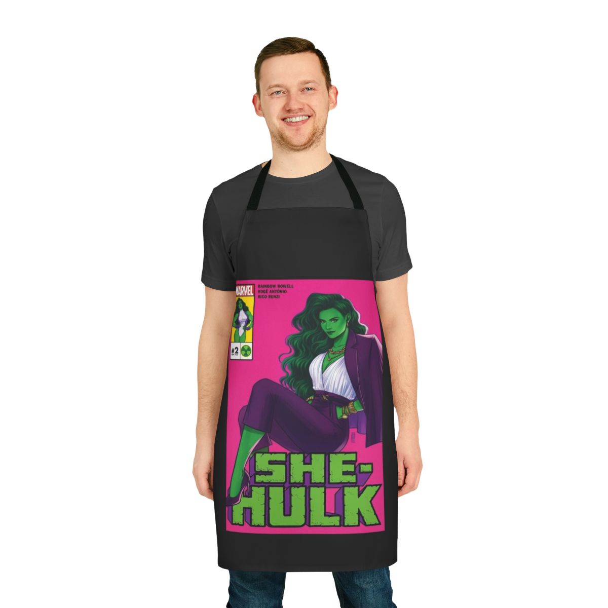 Big Green Hero Cover Apron - Superhero inspired costume accessory featuring a trendy green character design