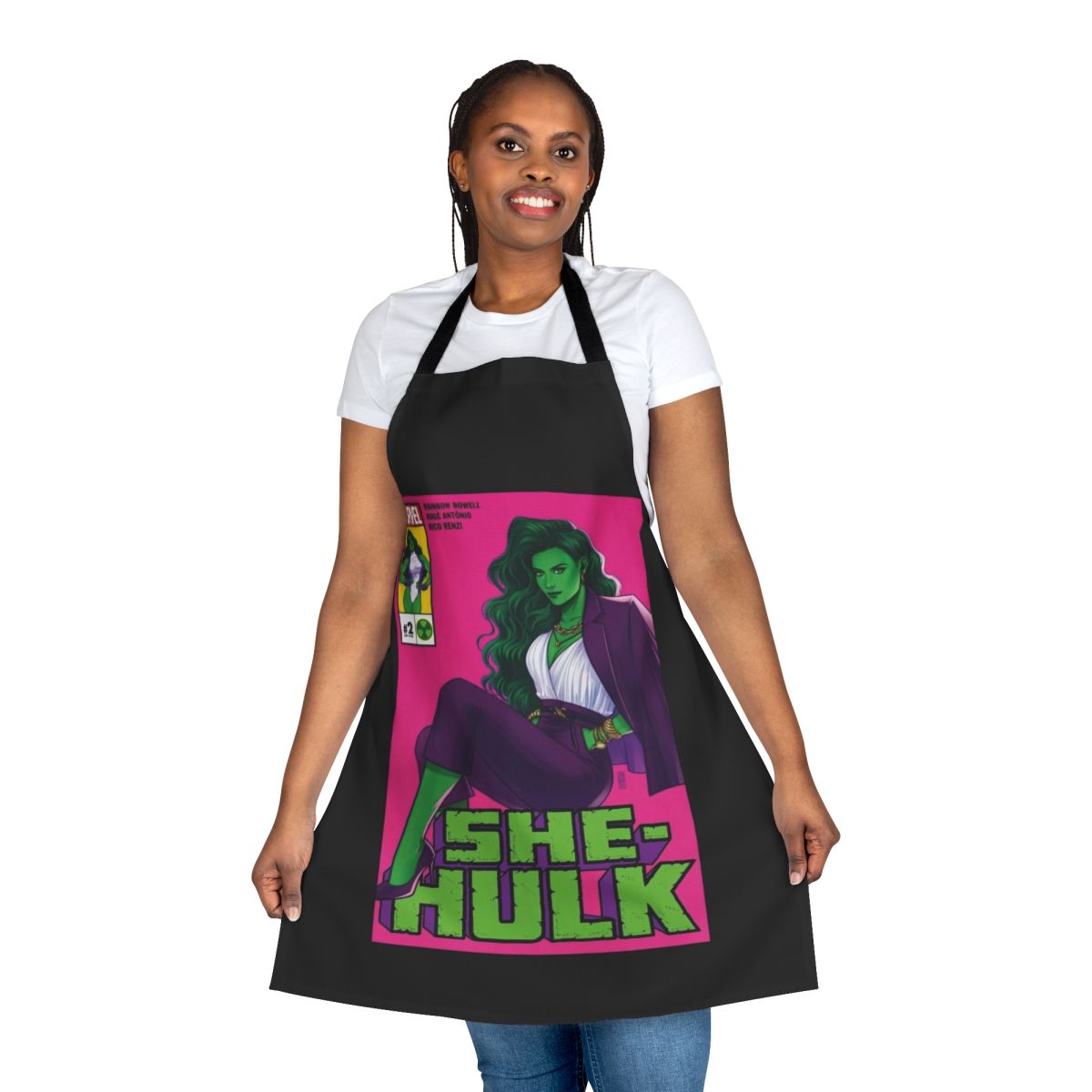 Big Green Hero Cover Apron - Superhero inspired costume accessory featuring a trendy green character design