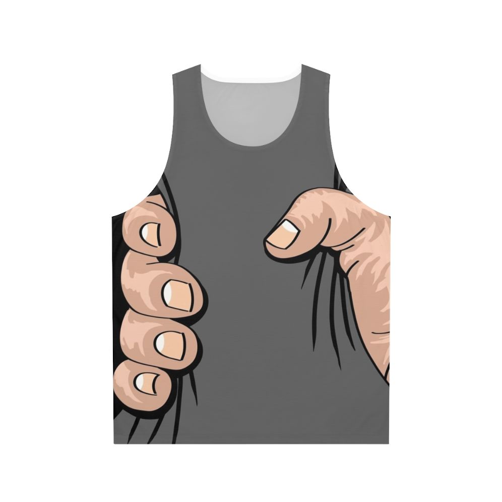 Big hand squeezing unisex tank top with humorous design