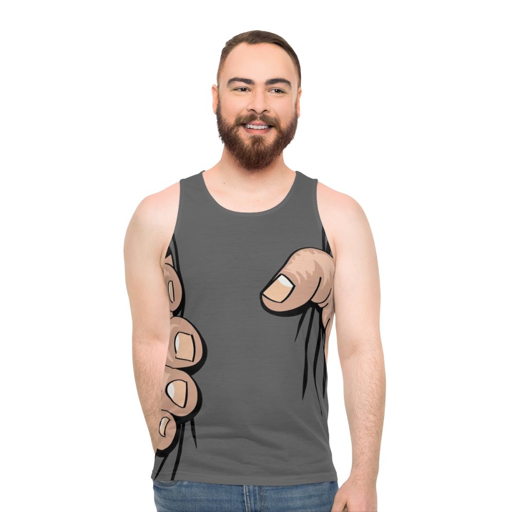 Big hand squeezing unisex tank top with humorous design
