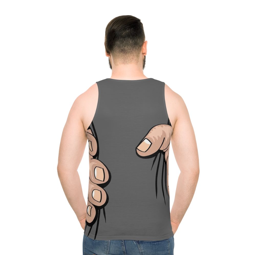 Big hand squeezing unisex tank top with humorous design