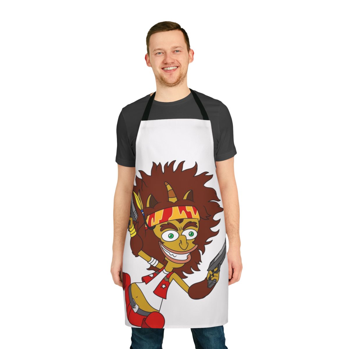 Big Mouth inspired apron featuring the Hormone Monster character